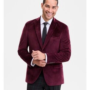 Men's Burgundy Velvet Blazer BAR III